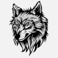 head ferocious wolf aggressive roaring, outline silhouette on a black background for tattoos and tshirt design vector