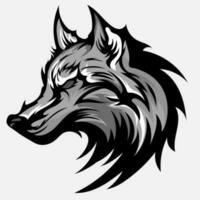 head ferocious wolf aggressive roaring, outline silhouette on a black background for tattoos and tshirt design vector