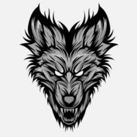 cabeza feroz lobo agresivo rugido, contorno silueta en un negro antecedentes para tatuajes y camiseta diseño vector