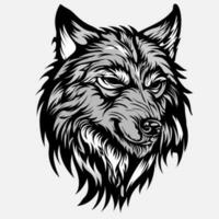 cabeza feroz lobo agresivo rugido, contorno silueta en un negro antecedentes para tatuajes y camiseta diseño vector