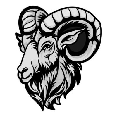 goat illustration tattoos concept prints designs. Horned goat head styles black on white