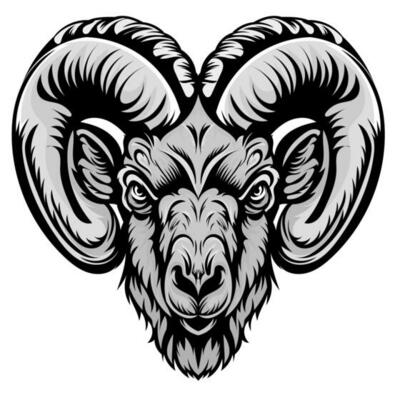 goat illustration tattoos concept prints designs. Horned goat head styles black on white