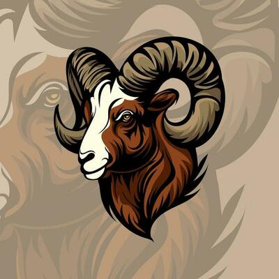 Colorful angry horned goat head in vintage style isolated vector illustration