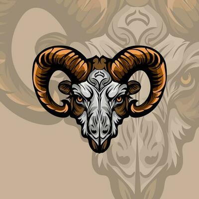 Colorful angry horned goat head in vintage style isolated vector illustration
