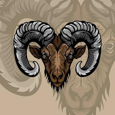 Colorful angry horned goat head in vintage style isolated vector illustration