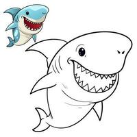 Cute baby Shark coloring page. Black and white cartoon illustration for simple design or coloring books education vector