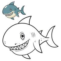 Cute baby Shark coloring page. Black and white cartoon illustration for simple design or coloring books education vector