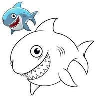 Cute baby Shark coloring page. Black and white cartoon illustration for simple design or coloring books education vector