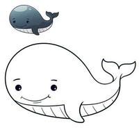 linda ballena dibujos animados contorno-06 vector