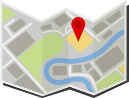 Folded map with red pin.Map icon illustration. City map vector isolated background