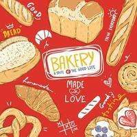Bread and Bakery sketch doodle abstract vector illustration  for Cafe bar restaurant and wrap paper