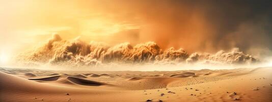 sandstorm in the desert, strong wind and sand, banner made with photo