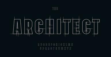 Architect alphabet, blueprint geometric letters, construction plan font for engineering logo, drafting project headline, building floor plan typography, CAD typo graphic. Vector typographic design