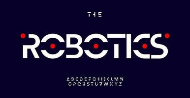 Geometric futuristic alphabet, robotic stencil letters, abstract font for minimalistic clean logo, unusual innovative headline, minimal simple typographic design. Vector typeset