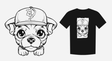 Adorable monochrome cartoon of a cute puppy with big eyes. Perfect for prints, shirts, and logos. Expressive and endearing. Vector illustration.