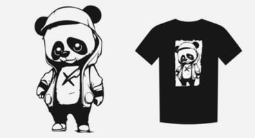 Hipster-inspired panda portrait in a monochrome cartoon style. Perfect for prints, shirts, and logos. Stylish and wild with a touch of Chinese charm. Vector illustration.