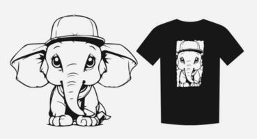 Adorable monochrome cartoon of a cute elephant baby sitting with big ears. Perfect for prints, shirts, and logos. Playful and endearing. Vector illustration.