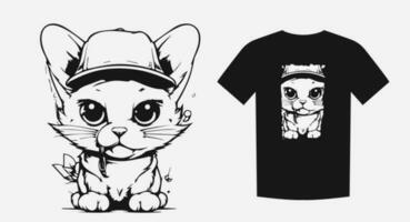negrita monocromo dibujos animados de un fresco gato. Perfecto para huellas dactilares, camisas, y logotipos expresivo y travieso. vector ilustración.
