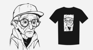 A portrait of a thin and melancholic elderly man. The illustration captures his tired and sad expression, fashionable style. Vector illustration.