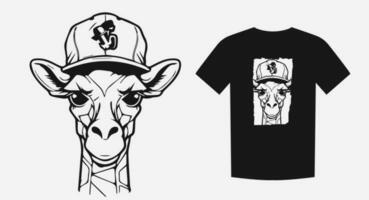 Hipster-inspired giraffe with a cap in a monochrome cartoon style. Perfect for prints, shirts, and logos. Playful and stylish. Vector illustration.