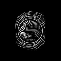minimalista logo plantilla, blanco icono de huella dactilar silueta en negro fondo, moderno logotipo concepto para negocio identidad, camisetas imprimir, tatuaje. vector ilustración