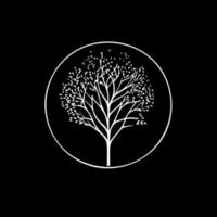 White icon of tree silhouette on black background, wise symbol, education sign, boho logo concept, t-shirts print, tattoo template. Vector illustration