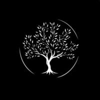 White icon of tree silhouette on black background, wise symbol, education sign, boho logo concept, t-shirts print, tattoo template. Vector illustration