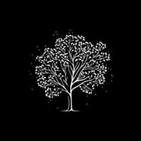 White icon of tree silhouette on black background, wise symbol, education sign, boho logo concept, t-shirts print, tattoo template. Vector illustration