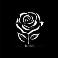 Rose flower logo template, white icon of blossom rose petals silhouette on black background, boutique logotype concept, cosmetic emblem, tattoo. Vector illustration