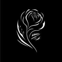 Rose flower logo template, white icon of blossom rose petals silhouette on black background, boutique logotype concept, cosmetic emblem, tattoo. Vector illustration