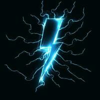 Blue power symbol electric glow realistic lightning poster. Bolt, energy and electricity vector illustration.