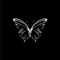 Butterfly dotwork tattoo with dots shading, tippling tattoo. Hand drawing fly insect emblem on black background for body art, minimalistic sketch monochrome logo. Vector illustration