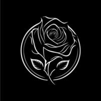 Rosa flor logo plantilla, blanco icono de florecer Rosa pétalos silueta en negro fondo, boutique logotipo concepto, cosmético emblema, tatuaje. vector ilustración