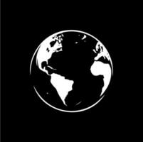 tierra logo plantilla, globo mundo redondo emblema, salvar planeta icono. global planeta esfera mano dibujo emblema en negro fondo, monocromo bosquejo Arte. vector ilustración