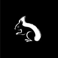 Squirrel head and tail icon, wild animal logo template. Hand drawing emblem on black background for body art and tattoo, minimalistic sketch art. Vector illustration