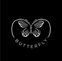 Butterfly dotwork tattoo with dots shading, tippling tattoo. Hand drawing fly insect emblem on black background for body art, minimalistic sketch monochrome logo. Vector illustration