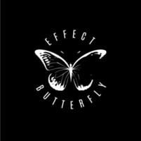 Butterfly dotwork tattoo with dots shading, tippling tattoo. Hand drawing fly insect emblem on black background for body art, minimalistic sketch monochrome logo. Vector illustration