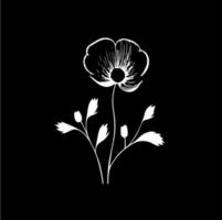 Poppy flower logo template, white icon of blossom poppy petals silhouette on black background, boutique logotype concept, cosmetic emblem, tattoo. Vector illustration