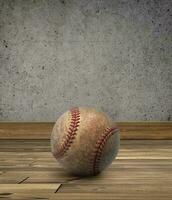 baseball ball with cement walls on wooden floor photo