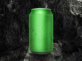 Cold aluminum tin can on black coal background photo
