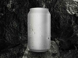 Cold aluminum tin can on black coal background photo