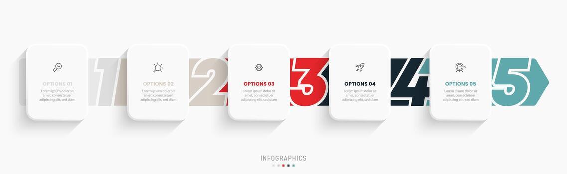 plantilla de diseño de etiquetas infográficas vectoriales con iconos y 5 opciones o pasos. se puede utilizar para diagramas de proceso, presentaciones, diseño de flujo de trabajo, banner, diagrama de flujo, gráfico de información. vector