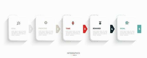 plantilla de diseño de etiquetas infográficas vectoriales con iconos y 5 opciones o pasos. se puede utilizar para diagramas de proceso, presentaciones, diseño de flujo de trabajo, banner, diagrama de flujo, gráfico de información. vector