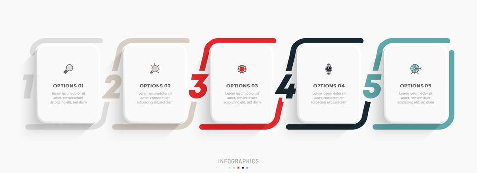 plantilla de diseño de etiquetas infográficas vectoriales con iconos y 5 opciones o pasos. se puede utilizar para diagramas de proceso, presentaciones, diseño de flujo de trabajo, banner, diagrama de flujo, gráfico de información. vector