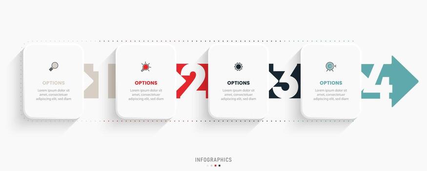 plantilla de diseño de etiquetas infográficas vectoriales con iconos y 4 opciones o pasos. se puede utilizar para diagramas de proceso, presentaciones, diseño de flujo de trabajo, banner, diagrama de flujo, gráfico de información. vector