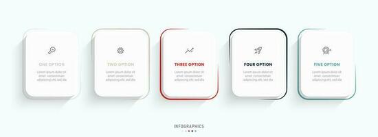 plantilla de diseño de etiquetas infográficas vectoriales con iconos y 5 opciones o pasos. se puede utilizar para diagramas de proceso, presentaciones, diseño de flujo de trabajo, banner, diagrama de flujo, gráfico de información. vector