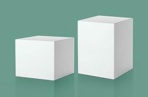 blank packaging white cardboard box isolated on green background ready for packaging design photo