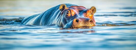 predator hippopotamus in water in nature, made with photo