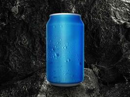 Cold aluminum tin can on black coal background photo