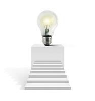 light bulb on octagonal pedestal. Concept and design, choose a light bulb photo